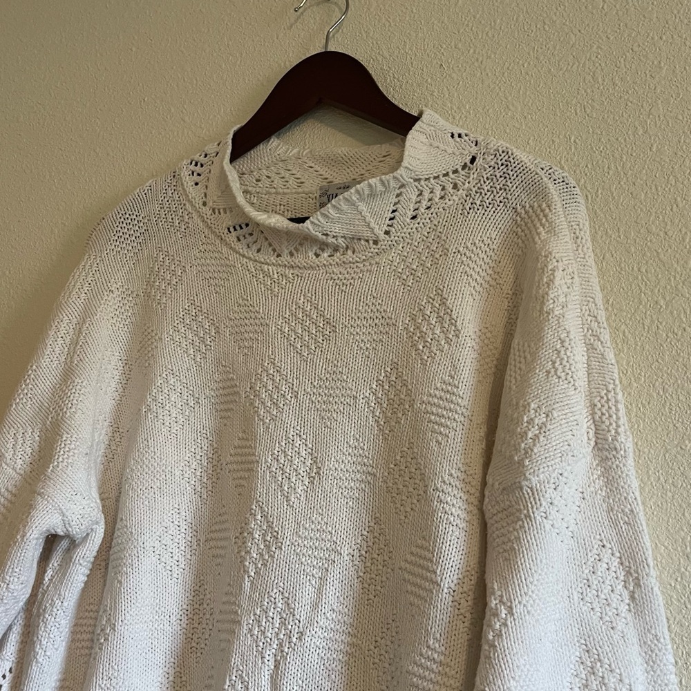 Via Max Vintage Cream / Off White Crochet Knit Grandpa Sweater